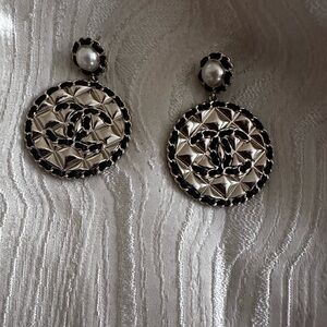 ESTATE SALE RESERVED CHANEL Gold and Pearl Leather Contrast Earrings